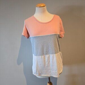 Yoins Women’s Colorblock Striped Tee | Size Medium | Pink & White